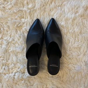 Black Leather Mules